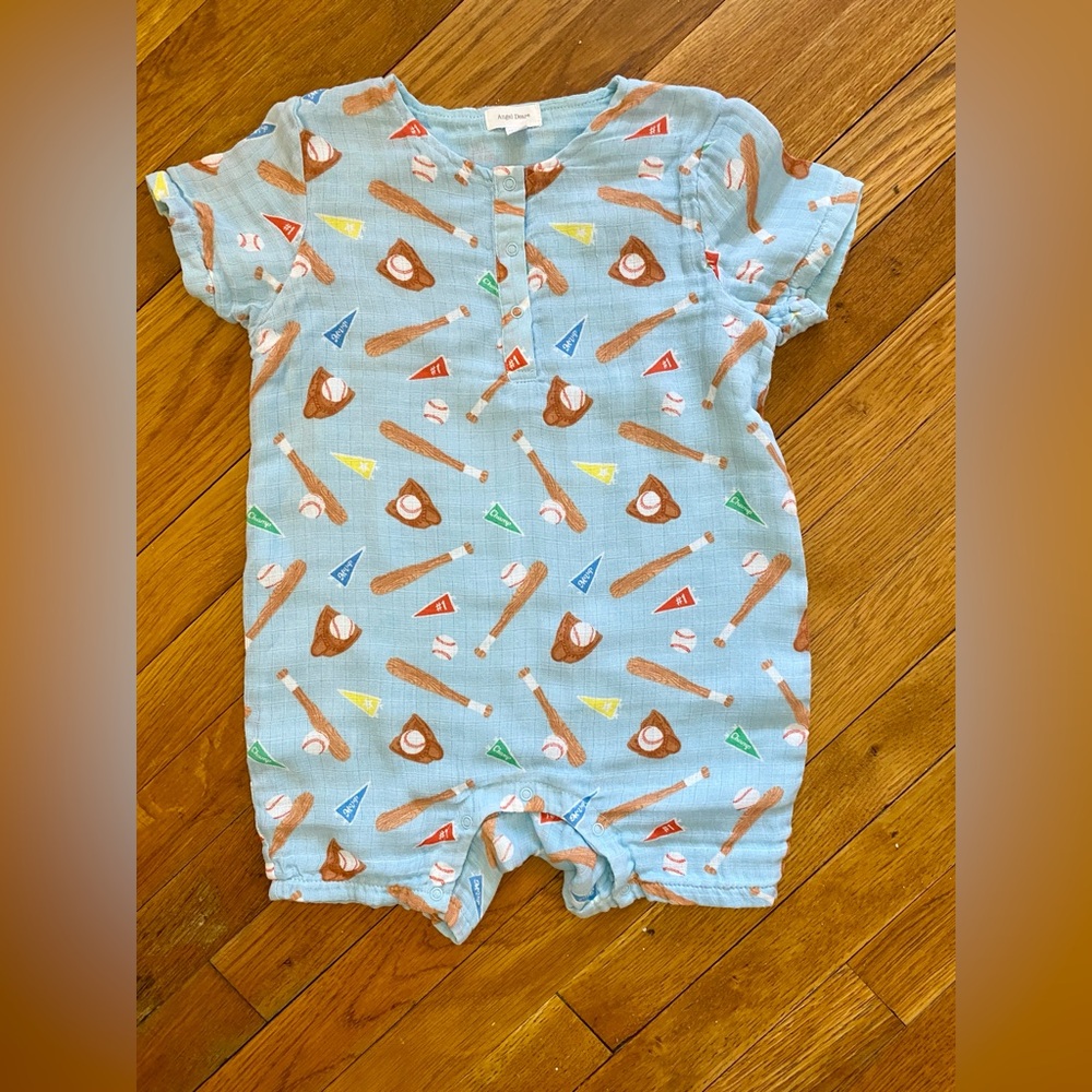 Angel Dear Blue Baseball Print Romper